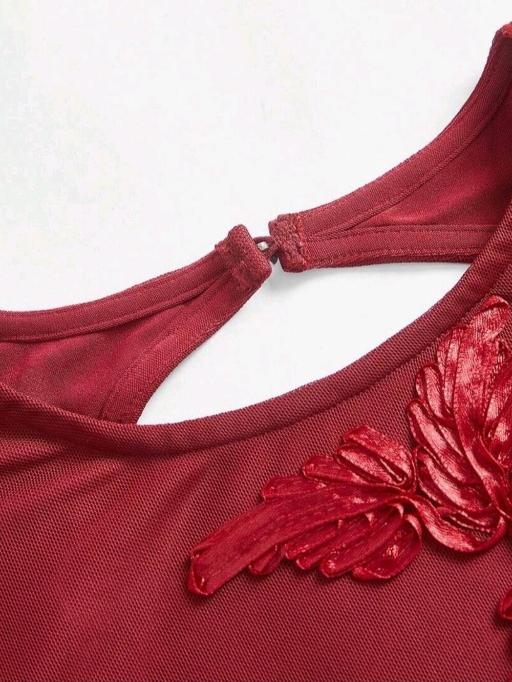 New Luxe Embroidered Sheer Floral Mesh Bodycon Mermaid Dress Red - Picture 10 of 15